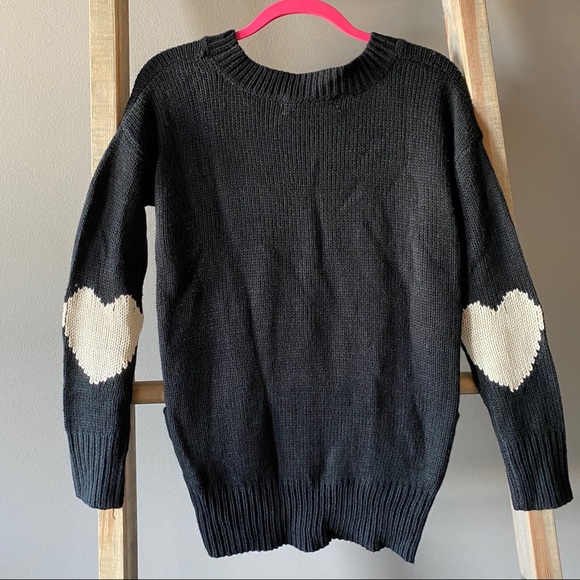 S&S Clothing Sweaters - Black Sweater with Pockets and Heart Elbow Patches